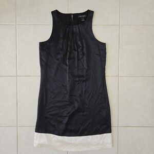 White House Black Market Sz 4 100% Silk Satin Black Midi Dress Sleeveless